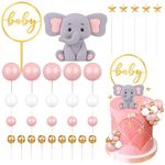 Radsocken 32 Baby Shower Cake Decorations,Elephant Cake Toppers Pink Baby Girl Cake Decoration Ball Cake Toppers for Baby Shower Birthday Party Supplies