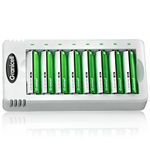 Granicell AA Rechargeable Batteries with Charger, 8 Slot Smart Battery Charger with 8 Pcs 2800mAh High Capacity NiMH AA Batteries, USB Smart Charging
