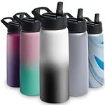 Triple Insulated Stainless Steel Water Bottle with Straw Lid - Flip Top Lid - Wide Mouth Cap (750 ML) Insulated Water Bottles, Keeps Hot and Cold - Great for Hiking & Biking (Dreamy Black-White)