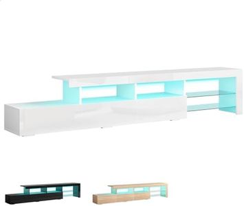 ALFORDSON TV Cabinet Stand with 16 Colors & 4 Modes RGB LED Lighting, Entertainment Unit with Tempered Glass Shelves & 3 Drawers, Minimalist Design Multimedia Centres, 221x35.5x45 cm, White