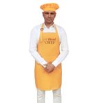 Switchon Polyester Printed Free Size Chef's Cooking Kitchen waterproof Apron with Chef's Cap- Head chef (Tan_Gold)