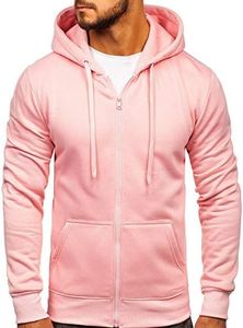 BOLF Hombre Sudadera Abierta con Capucha Cierre de Cremallera Blusa Sueter Jersey de Manga Larga Deporte Fitness Outdoor Básico Estilo Casual 2008A Rosa(Claro) M [1A1]