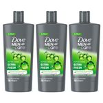 DOVE MEN + CARE 3-in-1 Body, Face & Hair Wash Refreshing Extra Fresh Provides Hydration Enriched with Menthol Dermatologically Tested Body Wash for Men, 700ml Pack of 3