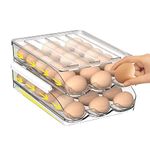 lazywoodpecker Egg Storage for Fridge, Auto Rolling Eggs Fridge Organizers with Lids, Fridge Storage Organizer for Kitchen (2 Layer)