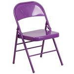 Flash Furniture Hercules Triple Braced and Double Hinged Metal Folding Chair 2 Pack Impulsive Purple