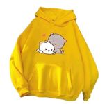 fabitto Dudu Bubu Bear Long Sleeve Fleece Hoodie Sweater Pullover Hoodie for Women, Yellow, M