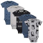 Grow by Gerber Baby Boys' Organic 5-Pack Short-Sleeve Onesies Bodysuits, Black/White/Grey/Blue, 3-6 Months (Pack of 5)