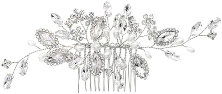 nicedae Rhinestone Bridal Hair Accessories Elegant Wedding Hairpieces for Brides Bridesmaid Flower Headpiece Clip for Prom Engagement Formal Party (Silver)