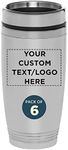 DISCOUNT PROMOS Custom Stainless Steel Tumblers 16 oz. Set of 6, Personalized Bulk Pack - Perfect for Coffee, Soda, Other Hot & Cold Beverages - Silver