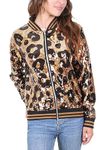 Anna-Kaci Women's Sequin Fitted Long Sleeve Zipper Blazer Bomber Jacket, Leopard, Small