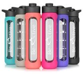 Be-Active Glass Water Bottle 700ml Flip Top with Times to Drink | Borosilicate Glass | Motivational bottles | BPA Free | Eco Friendly (Hot Pink)