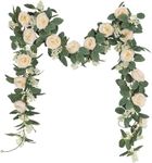 SHACOS 2 Pack Artificial Flowers Hanging Garlands 13 Ft Artificial Flower Vines for Wall Table Decoration Faux Rose Flower Hanging Vine Garland for Wedding Arch Party Home Decor, Champagne