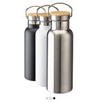 Thermal Bottle with Screw Cap Bamboo with Stainless Steel Handle with Double Wall Insulating - 500ml - Thermal Bottle, Thermos, Reusable for Sports, Gym, Travel (Steel)