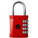 Padlock 4 Digit Combination Lock - for Gym School Locker, Outdoor Gate, Shed, Fence, and Storage - Weatherproof Metal - Keyless, Easy to Set, Resettable - Red