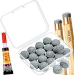 Billiard Pool Cue Tips - Pool Cue Stick Tips Replacement Kit for Billiard Pool Cues Head Repair Snooker and Stick, Cue Tips with Storage Box and Glue 13mm Gray - SOLROS