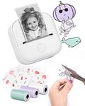 Mini Portable Sticker Printer - T02 Pocket Printer with 3 Rolls Paper, Bluetooth Photo Picture Printer for Children Birthday, Compatible with Phone & Tablet, White