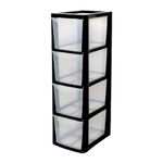 4 Drawer Tower Storage Unit A5 Medium Plastic Organizer Home Kitchen School Offices Desktop Stationary Art Supplies Shoes Clothes Toys Bath Items (4 Drawer Medium Black)