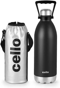 Cello Swift Thermosteel Water Bottle 2200ml, Black | ISI Certified, Double Wall, Vacuum Insulated | 24 Hrs Hot & Cold, Leakproof Screw Lid Thermos Water Bottle for Office, Travel, Hiking, Trekking