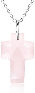 Joyfulmuze Genuine Rose Quartz Stone Cross, Unisex 925 Sterling Silver 18 Inch Chain, Small Handmade Pendant Gift for Women and Men ((rose quartz)