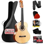 Pyle Beginner Acoustic Guitar Kit, 3/4 Junior Size All Wood Instrument for Kids, Adults, 36" Natural Wood Gloss