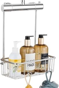 GERUIKE Cesta Ducha Colgar Estanteria Baño Sin Taladro - Estanteria Ducha Accesorios Baño Cromo Plata Acero Inoxidable - Cesta Organizador Ducha Colgante en el Grifo para Cabina de Ducha