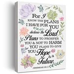 Floral Nursery Bible Verse Print Canvas Wall Art Home Decor Jeremiah 29:11 Scripture Painting 12x15 Canvas Poster Framed Ready to Hang Christian Gift