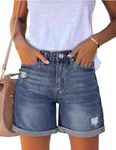 luvamia Women's Casual Ripped Denim Shorts High Rise Summer Destoryed Jeans Shorts High Rise Jean Shorts Summer Shorts for Women Reef Blue Size Xx-Large Size 20 Size 22