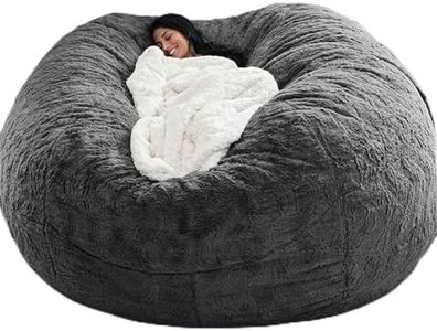 Giant Bean Bag Chairs Cover, 5/6/7ft Soft Fluffy Lazy Sofa Plush Beanbag Chair Durable Comfortable Oversized Round Cover for Kids Teens and Adults (No Filler)
