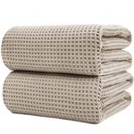 Polyte Microfiber Quick Dry Lint Free Bath Sheet, 70 x 35 in, Set of 2 (Beige, Waffle Weave)