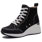 Cestfini Wedge Sneakers for Women Platform High Heel Tennis Shoes Non Slip Fashion Shoe Ladies Hidden Sneaker High Top Sneakers for Women Shoes for Women Black 7