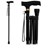 Walking Stick for Women Men, Lightweight Collapsible Folding Cane with Wrist Strap and T Handle Mobility Aids for Elderly Disabled, Adjustable from 82 to 92 Cm-Black