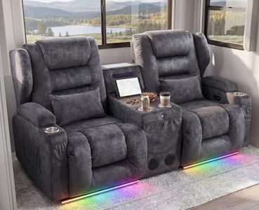 RV Loveseat Recliner Wall Hugger, Power Reclining Loveseat with Console, Lift-Up Table, USB, Outlet, 5 Pockets, Cup Holder, LED Light, RV Couch Sleeper Sofa RV Furniture for Travel Trailers Camper