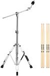 LOLUNUT Cymbal Stand,Boom/Straight Combo,Heavy Duty Double Braced Legs with Large Rubber Feet,Adjust Height (30-58 in) with 2 pair drumsticks