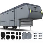 RVMasking 7 Layers Top Heavy Duty 5th Wheel RV Cover with 4 Tire Covers for 40'1"-43', Windproof Rip-Stop Anti-UV RV Cover, Dark Gray