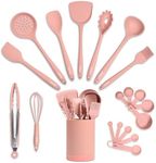 Silicone Kitchen Utensils Set & Holder: Cooking Utensils Set - Kitchen Essentials for New Home & 1st Apartment- Silicone Spatula Set, Cooking Spoons for Nonstick Cookware (Silicone, Pink)