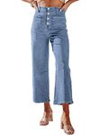 Sidefeel Women's Wide Leg Jeans High Waisted Stretchy Straight Leg Jeans Buttoned Loose Denim Pants with Pocket, Sky Blue, 18