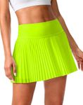 SANTINY Pleated Tennis Skirt for Women with Pockets Shorts Women's High Waisted Lightweight Athletic Golf Skorts Skirts, Highlight Green, XX-Small