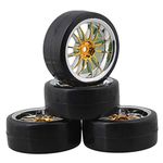 Mxfans 4PCS RC1/10 On Road Car Drift Smooth Wheel Tires & Plastic Plating Golden 12-Spoke Wheel Rims