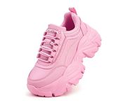 LUCKY STEP Women Chunky Platform Dad Black Casual Lace-Up Walking Sneaker(Pink,7 B(M) US)