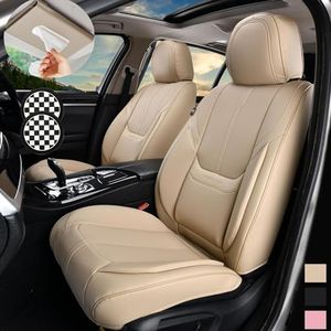 HOMOSTARRY Car Seat Covers, Nappa Leather Car Seat Covers, Waterproof Automotive Seat Covers with Airbag Compatible, Universal Car Seat Protector Fit for Most SUV Sedans Trucks (Beige, Front)