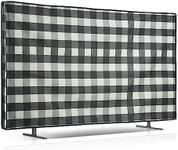 kwmobile Dust Cover for 65" TV Dust Cover - Linen Fabric TV Protector - Check Stripes Black/Light Grey/White