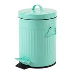 Bathroom Bin with Lid, Small Mint Green Waste Basket for Bathroom Bedroom Home, Retro Step Garbage Metal Bin with Soft Close, Vintage Office Pedal Trash Bin, 5 Liter/ 1.3 Gallon