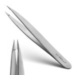 By MILLY Pointed Tweezers - High Carbon Stainless Steel, Point-Tip Precision Tweezers for Ingrown Hair, Eyebrows, Facial Hair, Splinters and Glass Removal - Perfectly Aligned, Hand-Filed - Silver