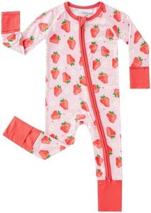 pureborn Baby Girls Sleeper Viscose from Bamboo Pajamas 2-Way Zipper Snug Fit Sleepwear Strawberry 12-18 Months