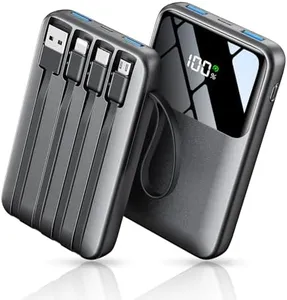 Power Bank, 15000mAh Portable Charger with Built in Cable, 22.5W Fast Charging, 6 Outputs, Slim Travel Essential Battery Pack with LED Display, Compatible with iPhone 16/15/14/13, Samsung, iPad, etc