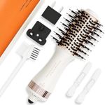 4-in-1 Travel Dual Voltage Hair Dryer Brush Blow Dryer Brush,Portable 2 inch Mini Hot Air Brush,Travel Hair Styler/Volumizer/Straightener/Curler,110-240V European Blow Dry Brush with EU&UK Plug