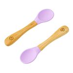 bamboo bamboo ® Baby Weaning Spoons Set of 2 | Bamboo with Soft Silicone Tips | Ergonomic Easy Grip Handles | BPA-Free (Set of 2, Lilac)