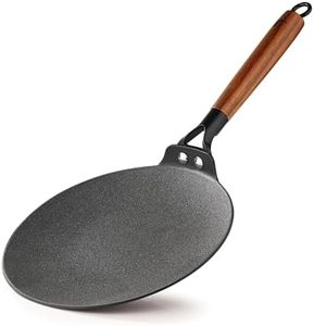 BERGNER Odin 26 cm Cast Iron Roti Tawa with Wooden Coated Handle, Loha Roti Tawa, for Chapatis/Rotis/Parathas, Rust Proof and Lightweight Iron, Enamel Finish, Induction Bottom and Gas Stove Ready