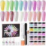 Layhou 20 Colors Dip Powder Nail Kit Nail Powder Dip Kit Starter Set Fast-Drying No Uv/Led Nail Lamp Needed With Base Top Coat Activator Brush Saver For Home Diy Salon Nail Art