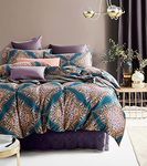 Venetian Damask Bohemian Paisley Duvet Cover Set Boho Chic Watercolor Medallion 400TC Egyptian Cotton Sateen Luxury Style Bed Linen (Teal, Super King)